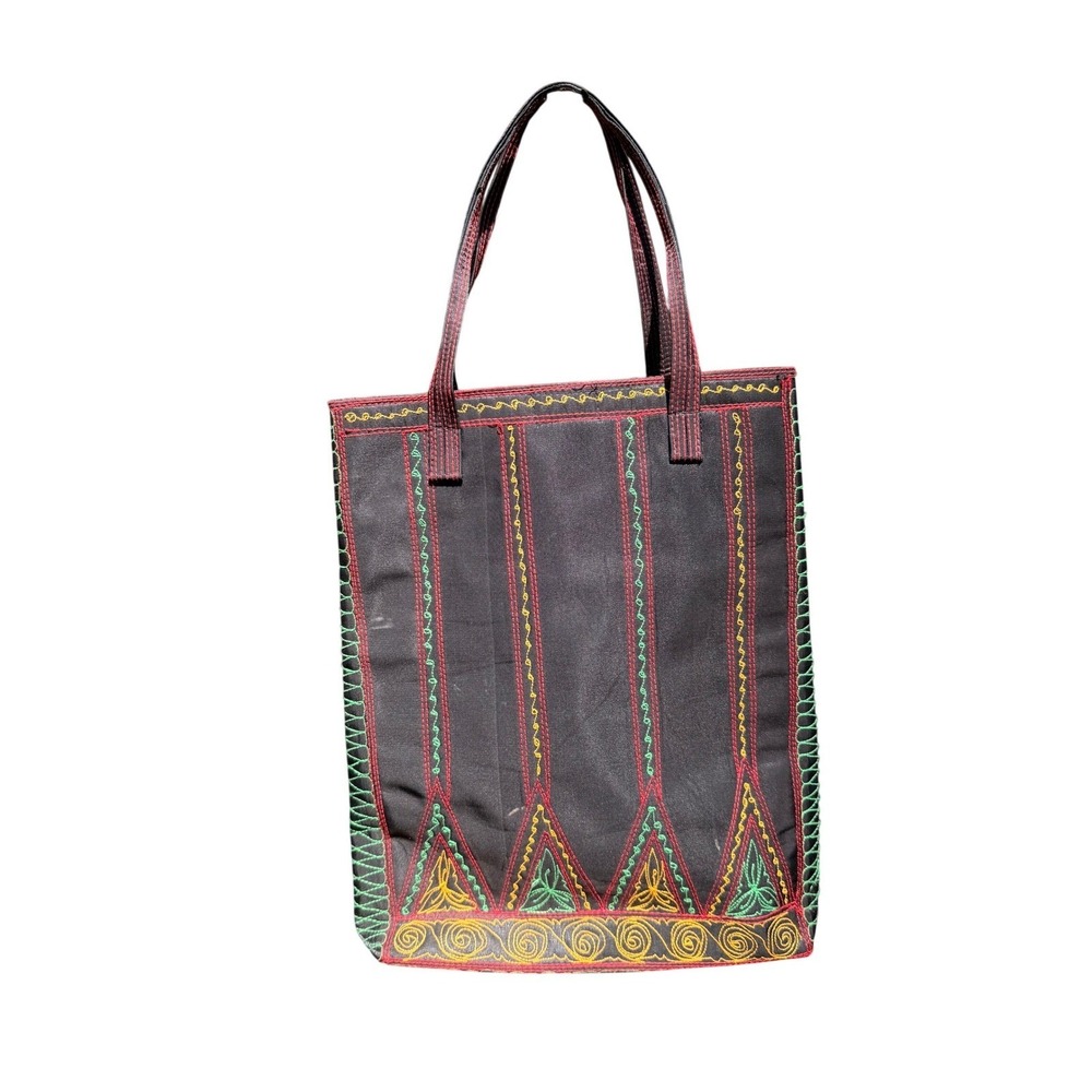 Handmade India Embroidered Tote Bag Black Red Green Yellow Boho Tribal Geometric
